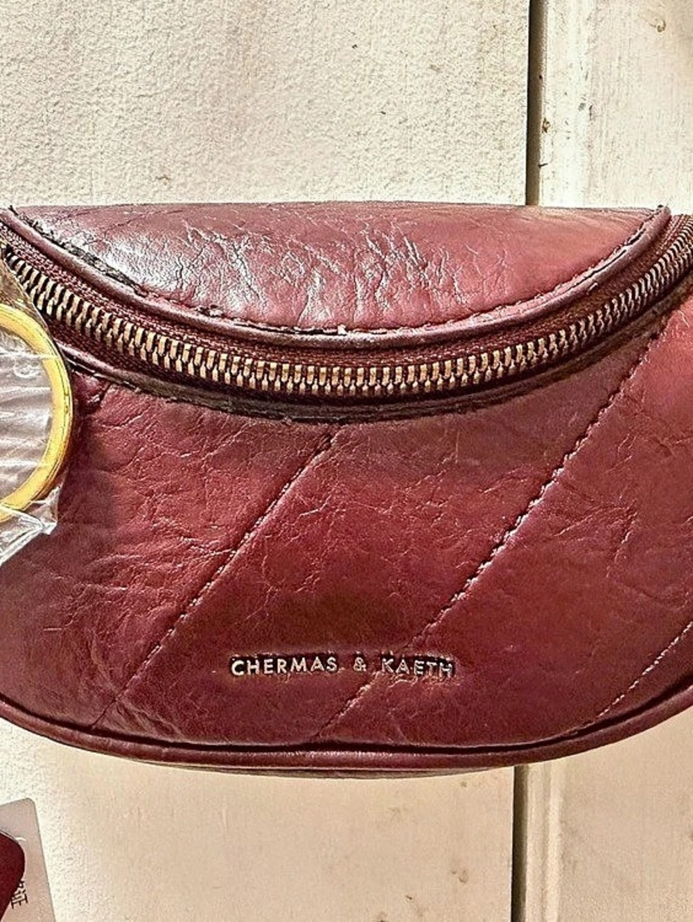 CHERMAS & KAETH ck-120180159 Quilted Crossbody Bag in Burgundy (as is read full